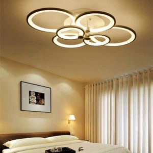 6 Heads Modern LED Chandelier Acrylic Pendant Lamp Ceiling Light Fixture Black - Picture 1 of 12