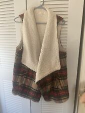Maurices Plaid Wool Open Vest Womens XL Fleece Lined Pockets Tan W/ Red & Others