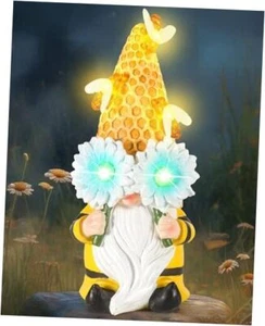 Garden Gnomes Outdoor Clearance with Solar Bee Lights - 9.5'' Mr Bee Gnome - Picture 1 of 7