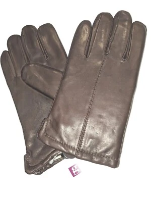 GRANDOE Men's Faux Fur Lined Sheepskin Leather Gloves Brown, Medium, New. - Image 1 of 3