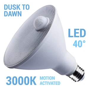 Motion Sensor Activated 40° Flood LED 120V 14W =100W PAR38 E26 3000K Soft White - Picture 1 of 13