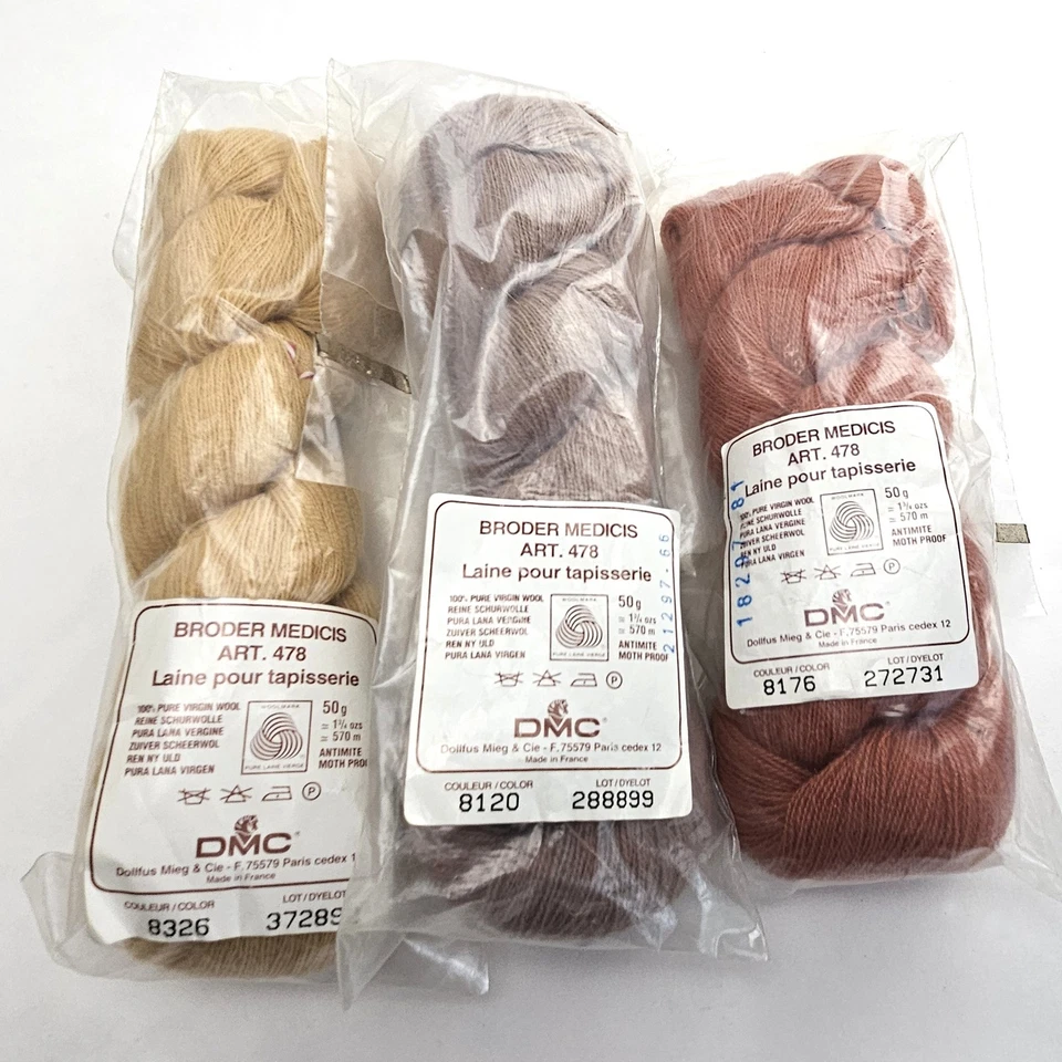3 HKS VINTAGE DMC BRODER MEDICIS WOOL THREAD 623 YDS EA: FAWN, HAZELNUT  +    BM - Image 1 of 1