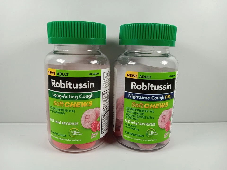 Robitussin мягкое жевательное средство длительного действия от кашля лекарство от простуды ягодный вкус 20 штук - Изображение 1 из 4