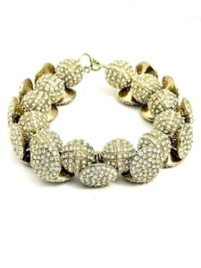 SUPER NICE Wow Bracelet Clear Rhinestones All Around WIDE Clasp Gold Plated - Picture 1 of 9