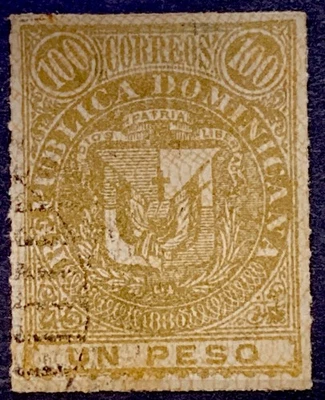 Dominican Republic 1881. Network Covering Stamp.SC# 53 1p gold. USED - Image 1 of 2