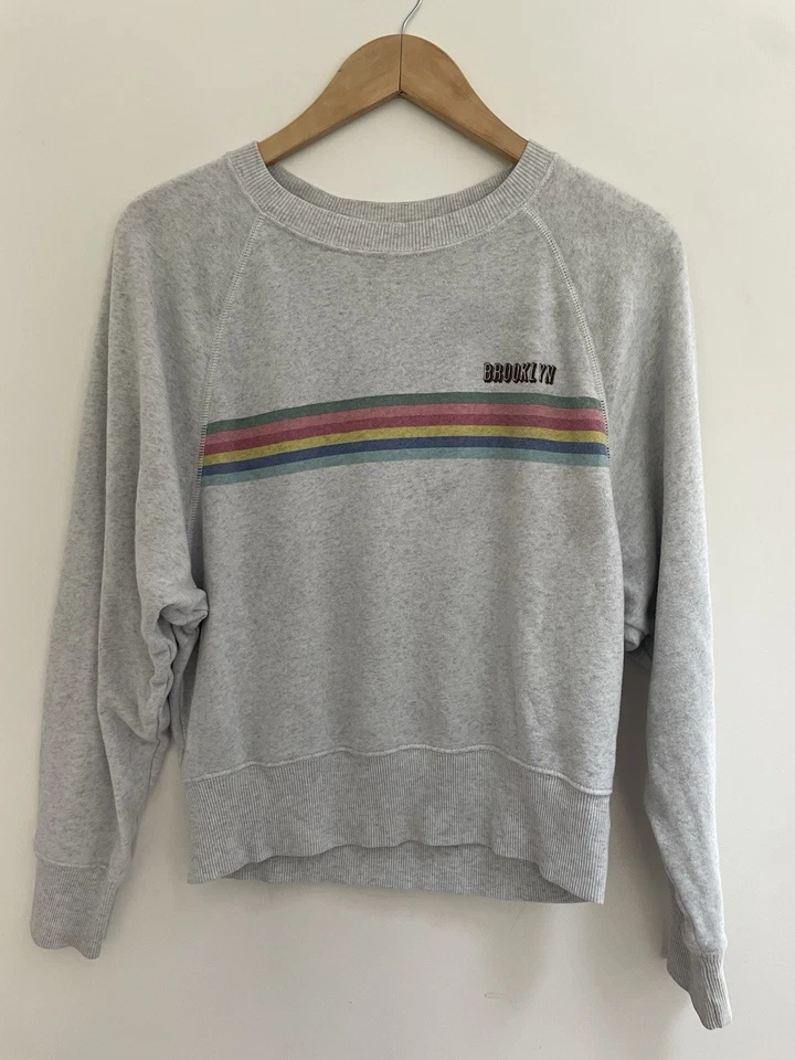 Sudadera para mujer American Eagle Brooklyn arco iris a rayas mezcla de algodón gris S Foto 1 de 4