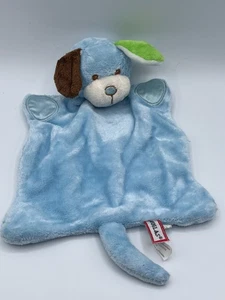 Douglas Blue Puppy Dog Baby Blanket Flat Satin Paws Security Lovey One Green Ear - Picture 1 of 10