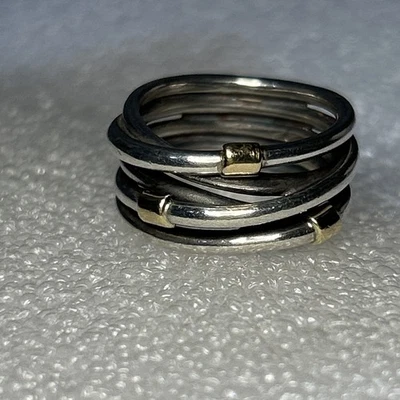 Authentic Pandora 🌟 S Silver & 14k Gold Rope entwined Ring 🌟 Size 50 🌟 190383 - Image 1 of 4