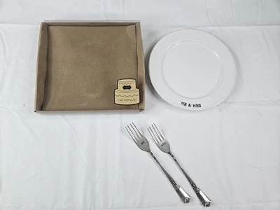 Kit de prueba de pastel de barro horquillas de plato Mr. Mrs. Ivory tenedor de aniversario de boda Foto 1 de 4