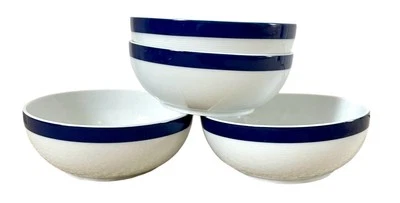Caja y barril cuencos sopa de cereales banda blanca azul. Juego de 4. Kathleen Wills Foto 1 de 4