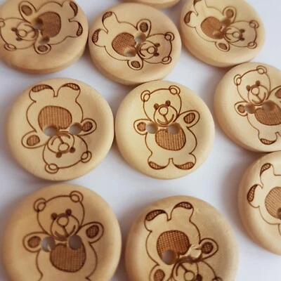 Wooden Teddy Bear Buttons  | Craft Supplies | Scrapbooking | Sewing | Knitting - Image 1 of 3