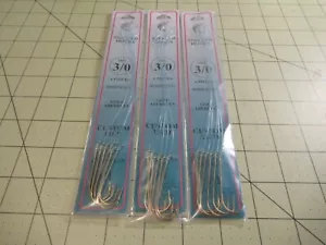 18 SNELLED FISH HOOKS (3 PKS X 6 EA) GOLD ABERDEEN HOOK MONO LEADER 7" PICK SZ - Picture 1 of 9