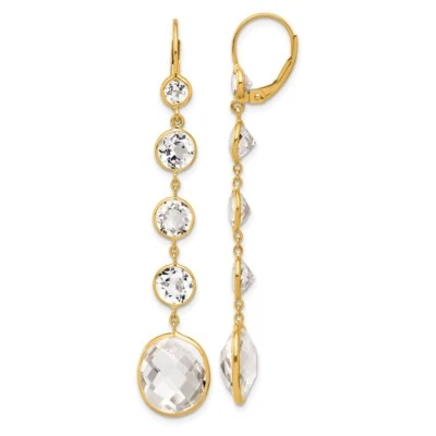 14k Yellow Gold 15.6 Ct White Topaz Drop and Dangle Earrings for Mom - Image 1 of 4