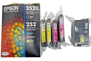 EPSON INK 252XL Black / 2 Yellow 252 / 2 Magenta 252 Open Box Sealed Pkg EX 3/20 - Picture 1 of 5