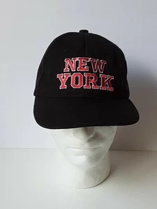 Vtg NY New York Red Letters Strap back Black Hat Cap - Picture 1 of 6