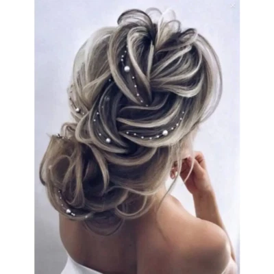 Perlen Haarranken Set mit Haarnadeln-Brautfrisuren minimalistisch-weiße Perlen-H - Bild 1 von 4