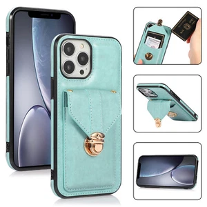 Para iPhone 16 Pro Max 15 14 13 Bandolera Correa Cuero PU Trasero Soporte para Tarjetas Estuche - Imagen 1 de 42