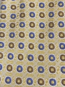 Grant Thomas Mens Silk Necktie Yellow Blue Brown Geometric GUC 59 3 3/4 - Picture 1 of 5