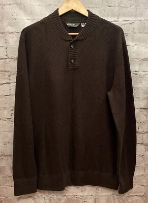 Suéter Eddie Bauer Para Hombre 2XLT Alto Tejido Pesado Acanalado Cuello Simulado Henley Marrón Foto 1 de 4