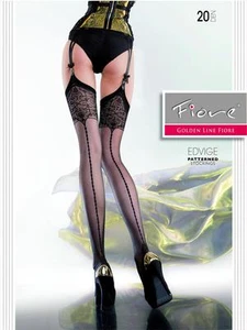 FIORE EDVIGE BACKSEAM GARTER STOCKINGS 4 SIZES XL FINE EUROPEAN HOSIERY BLACK - Picture 1 of 6