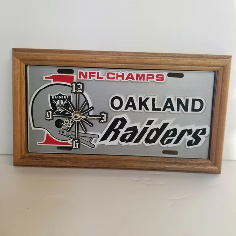 Oakland Raiders NFL Champs License Plate Wood Frame Clock Cover