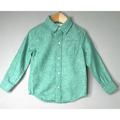 Camisa abotonada JANIE & JACK niños 3 años botella verde mezcla de lino una primavera brillante Foto 1 de 4