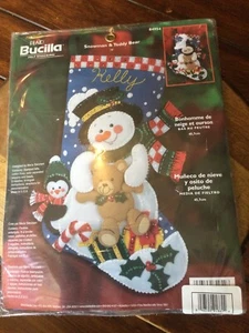 BUCILLA Felt SNOWMAN & TEDDY BEAR 18" Stocking Kit Penguin 84954 NEW VTG - Picture 1 of 2