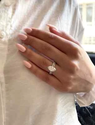 Anillo halo oculto de diamantes cultivados en laboratorio corte marquesa certificado E/VVS2 IGI 3,50 quilates Foto 1 de 4