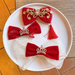 Baby Headwear New Year Hair Clips Girls Hair Accessions Red Velvet Hairpins - Picture 1 of 15