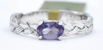 ANILLO SOLITARIO TRENZADO ALEJANDRITA 0.70 Cts LAB CREADO ORO BLANCO 10k - Nuevo con etiquetas Foto 1 de 4