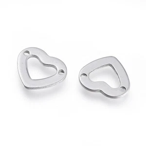 10 Hearts Links Connectors Stainless Steel Color  - Picture 1 of 2