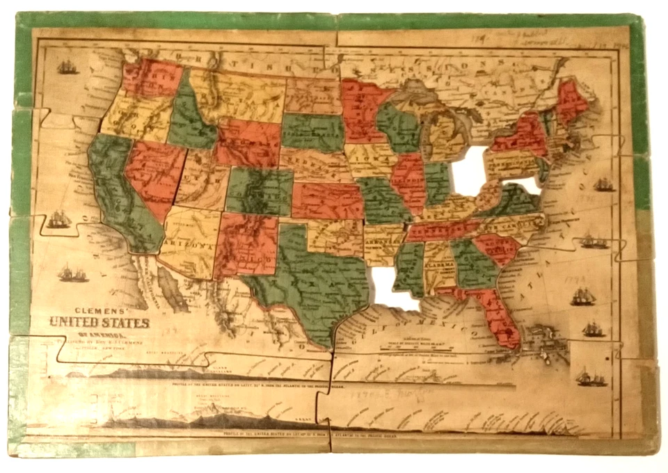 Gilded Age Silent Teacher Dissected Map Of United States Colton Made In USA 1883 - Image 1 of 4