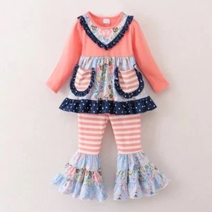 NEW Boutique Floral Ruffle Tunic Shirt & Bell Bottoms Girls Outfit Set - Picture 1 of 6