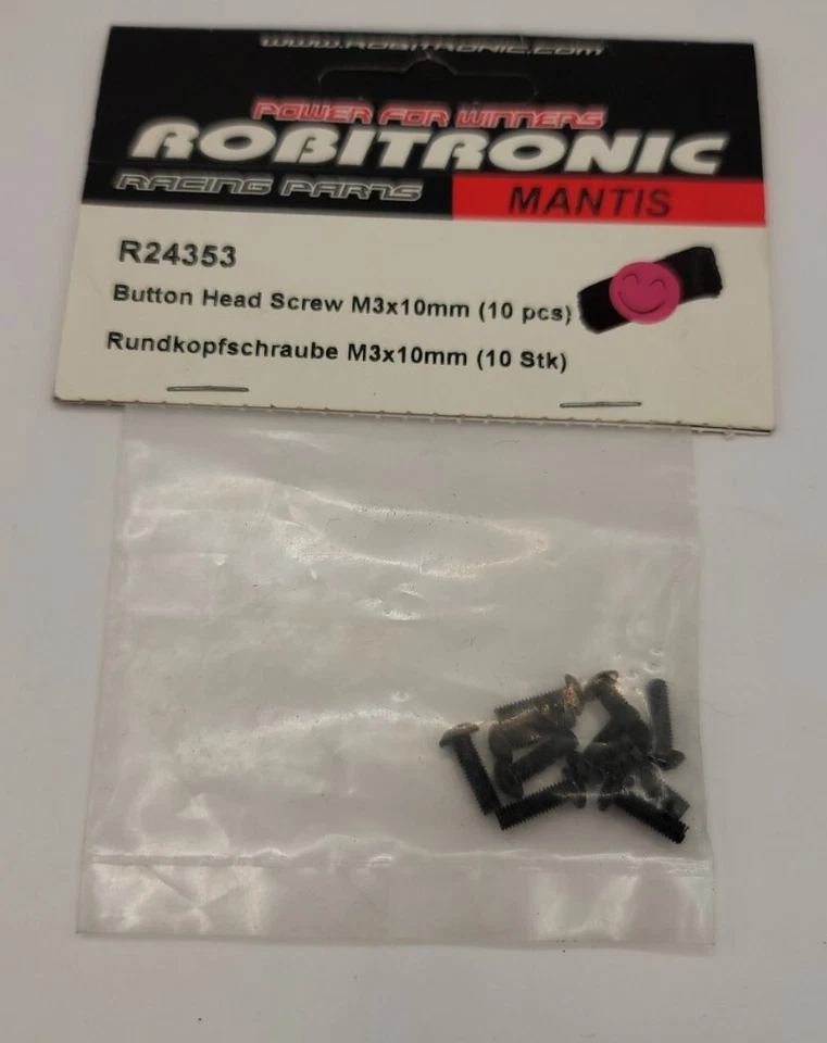 Robitronic Button Head Machine Screws M3x10mm 10 pc Hex Drive Rc Hardware R24353 - Image 1 of 1