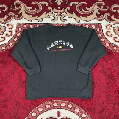 Sudadera Vintage Años 90 Nautica Competition Cuello Redondo Talla L Negra Hecha en EE. UU. Foto 1 de 4
