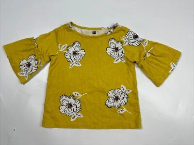 Tea Collection Girls Bell Sleeve Top Tee Blooming Flora Blanca Size 5 - Image 1 of 4