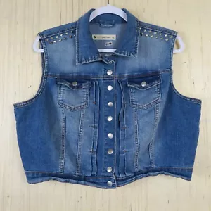 HOT OPTIONS Ladies SZ 16 Blue Cropped Stretch Denim Vest - Picture 1 of 9
