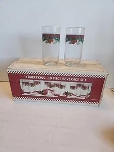 Libbey 10pc Christmas Beverage Set Pinecone Glassware 5 1/2" Tall Open Box DESC - Picture 1 of 9
