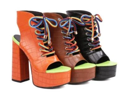 Sandalias de mujer Peep Toe imitación cuero plataforma informales club tacón alto botas al tobillo Foto 1 de 4