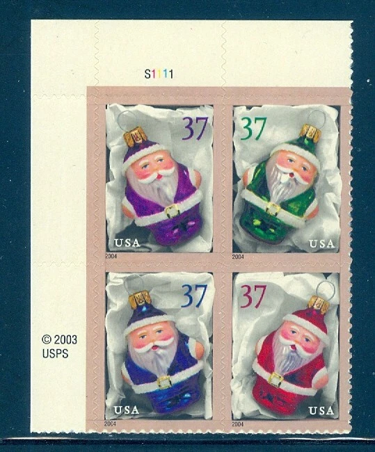 US 3883-3886 Christmas Ornaments, Plate # S1111 Block/4,  Mint XF NH - Image 1 of 1