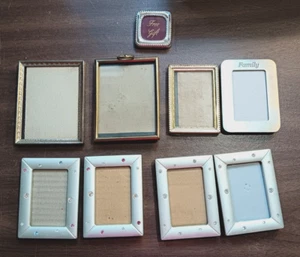 Konvolut 9 Mini Bilderrahmen - alt Messing - silber besetzt - winzig silberfarben - Basteln - Bild 1 von 8