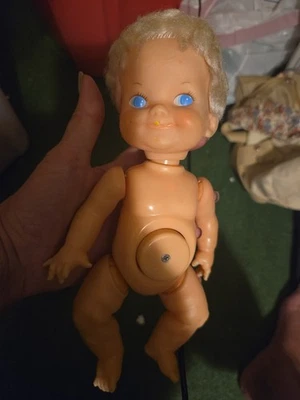 Vintage 1970s ideal Belly Button Baby Blonde IDEAL Doll Blue Eyes - Image 1 of 4