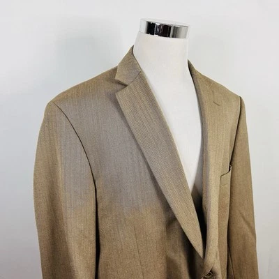 Pronto Uomo 50R Sport Coat Beige Herringbone Two Button Double Vented Poly Blend - Image 1 of 4