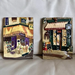French Paper Maché Parisian Flower Shop Wall Art Set of 2 - Picture 1 of 9