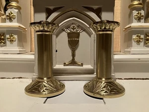 Kerzenständer Stab Messing Paar schwer aus katholischer Kirche Altar 11,25" hoch MTC - Bild 1 von 8