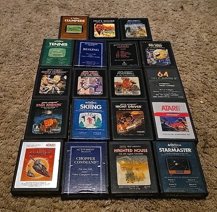 Lot Of 19  Atari 2600 Games - Pac-Man, Combat, Defender, Missile Command, Tennis - Image 1 of 4