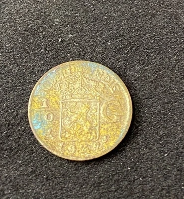 1942 Netherlands East Indies 1/10 Gulden 0.7200 Silver ASW 0.0289 Oz Coin - Image 1 of 2