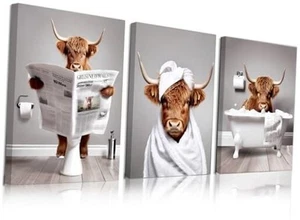 Brown Cute Cow Animal Canvas 12 x 16 Framed--Brown Cute Cow Animal Canvas - Picture 1 of 7