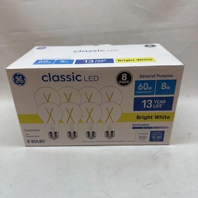 7 PACK GE 60W Classic LED Dimmable Bright White 3500K Clear Glass Light Bulb A19 - Image 1 of 2