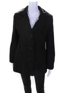 Andrew Marc Womens Notched Collar Button Up Mid Length Coat Jacket Black Size S - Picture 1 of 6